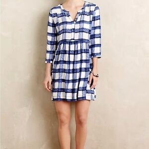 Maeve Blue and White Plaid Midi Dress